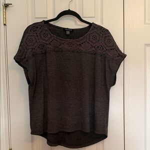 Cable & Gauge Dark Gray Crochet textured knit top